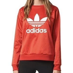 Women’s Adidas Originals Large Red White Pullover Long Sleeve Sweatshirt Trefoil